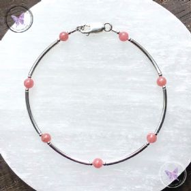 Rhodochrosite & Silver Bangle Bracelet